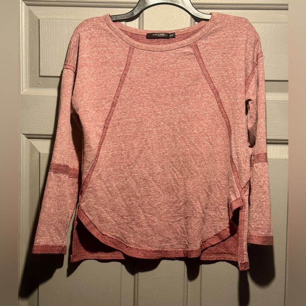 Doe & Rae Long Sleeve Red/White Crew neck pullover top Size S Women’s shirt